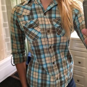 Blue/tan plain button down